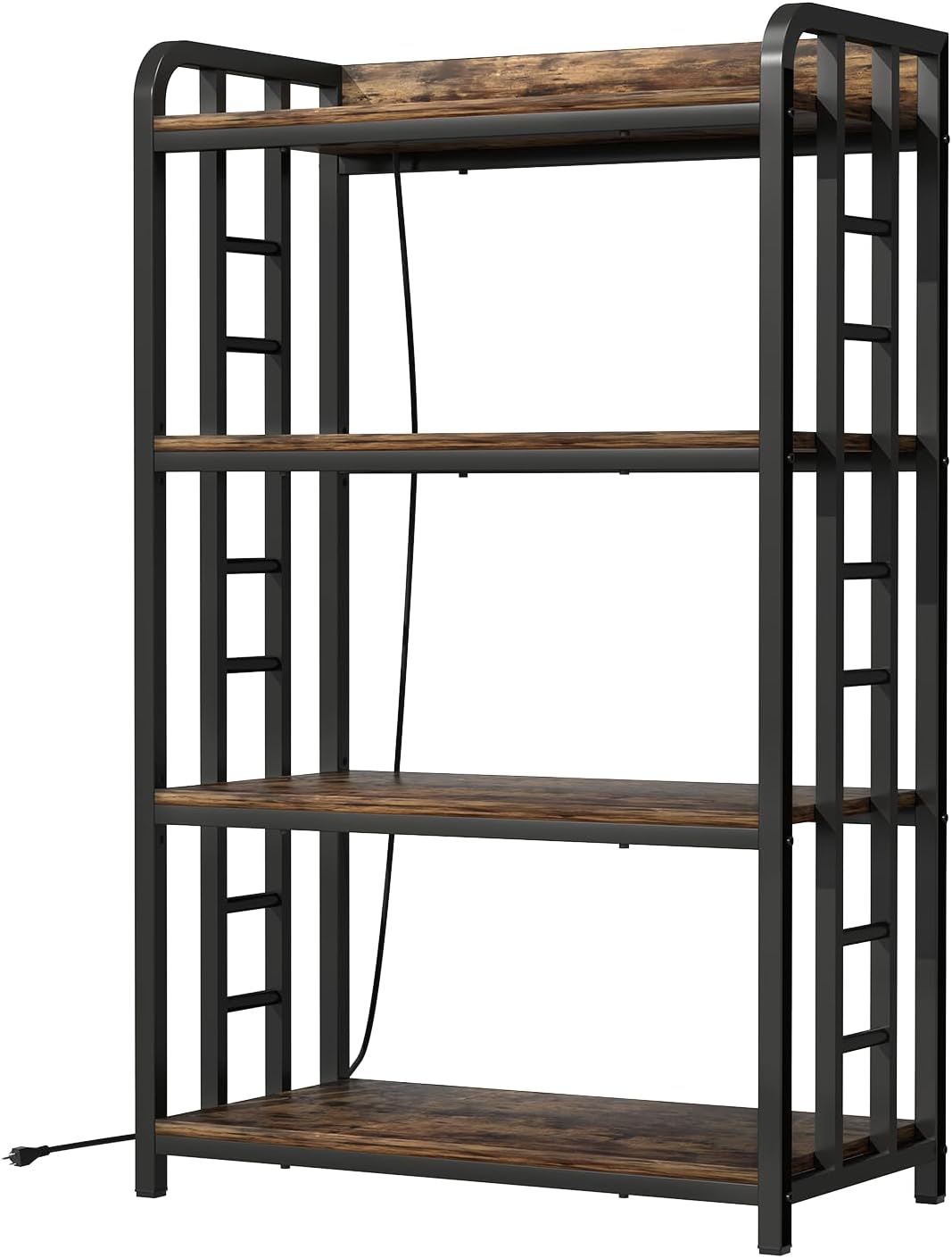 4 Tier Bakers Rack for Kitchens, Adjustable Microwave Stand with Storage, Metal Storage Shelves for Dinning Room Coffee Bar, Rustic Brown