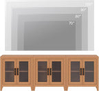 WAMPAT Farmhouse TV Stand for TVs up to 85”, Rustic Wood Entertainment Center with Adjustable Shelf, Glass Doors & Storage, Media Console Cabinet for Living-Room, Bedroom, Mocha