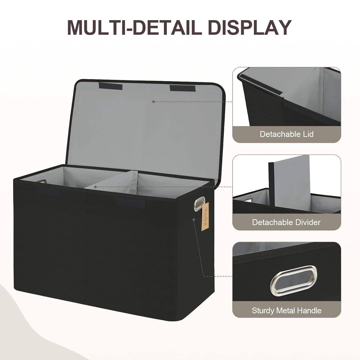 Large Toy Box with Flip-Top Lid, Collapsible Storage Organizer Bins with Dividers and Handles, Kids Bin Chest Baskets for Toys, Playroom Organizers, Nursery 25"x13" x16" (Black)