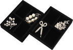 DesignSter Small Jewelry Tray-Ring Organizer 2PCS Premium Velvet Rings Earrings Display Tray Storage Insert Holder for Jewelry Box, Drawer, Dresser (4 Grids, Black)