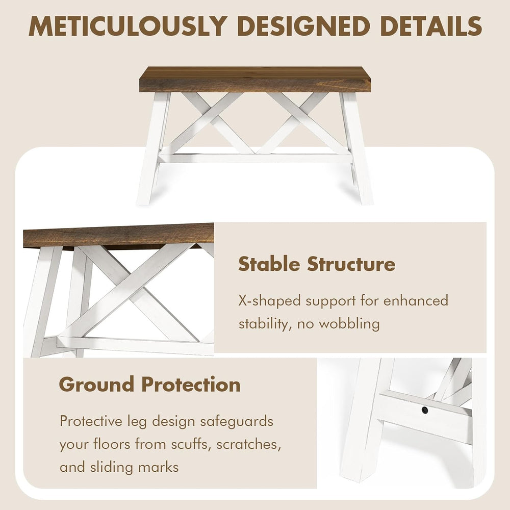 Wnutrees 30" Farmhouse Solid Wood Bench, Rustic Entryway Bench, White | ...