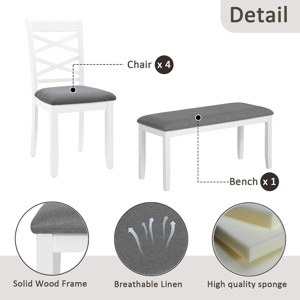 Merax 6-Piece Modern Dining Table Set with Chairs and Bench, Wood Kitchen Tab...