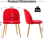 Velvet Dining Chairs Set of 6, Upholstered Mid Century Modern Dining Room Chairs, Armless Accent Chair with Metal Gold Legs for Living Room, Kitchen, Rose Red