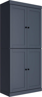 Palace Imports Solid Wood Kitchen Pantry Cabinet - 71.5" Tall x 32" W - Wooden Storage Cabinet w/ 4 Shaker Doors & 4 Adjustable Shelves, Antique Blue, 100% Renewable Eco-Friendly Wood, Made in Brazil