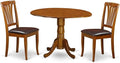 East West Furniture DLAV3-SBR-LC 3 Piece Dining Set Contains a Round Dining Table with Dropleaf and 2 Faux Leather Kitchen Room Chairs, 42x42 Inch, Saddle Brown