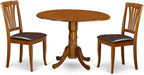East West Furniture DLAV3-SBR-LC 3 Piece Dining Set Contains a Round Dining Table with Dropleaf and 2 Faux Leather Kitchen Room Chairs, 42x42 Inch, Saddle Brown