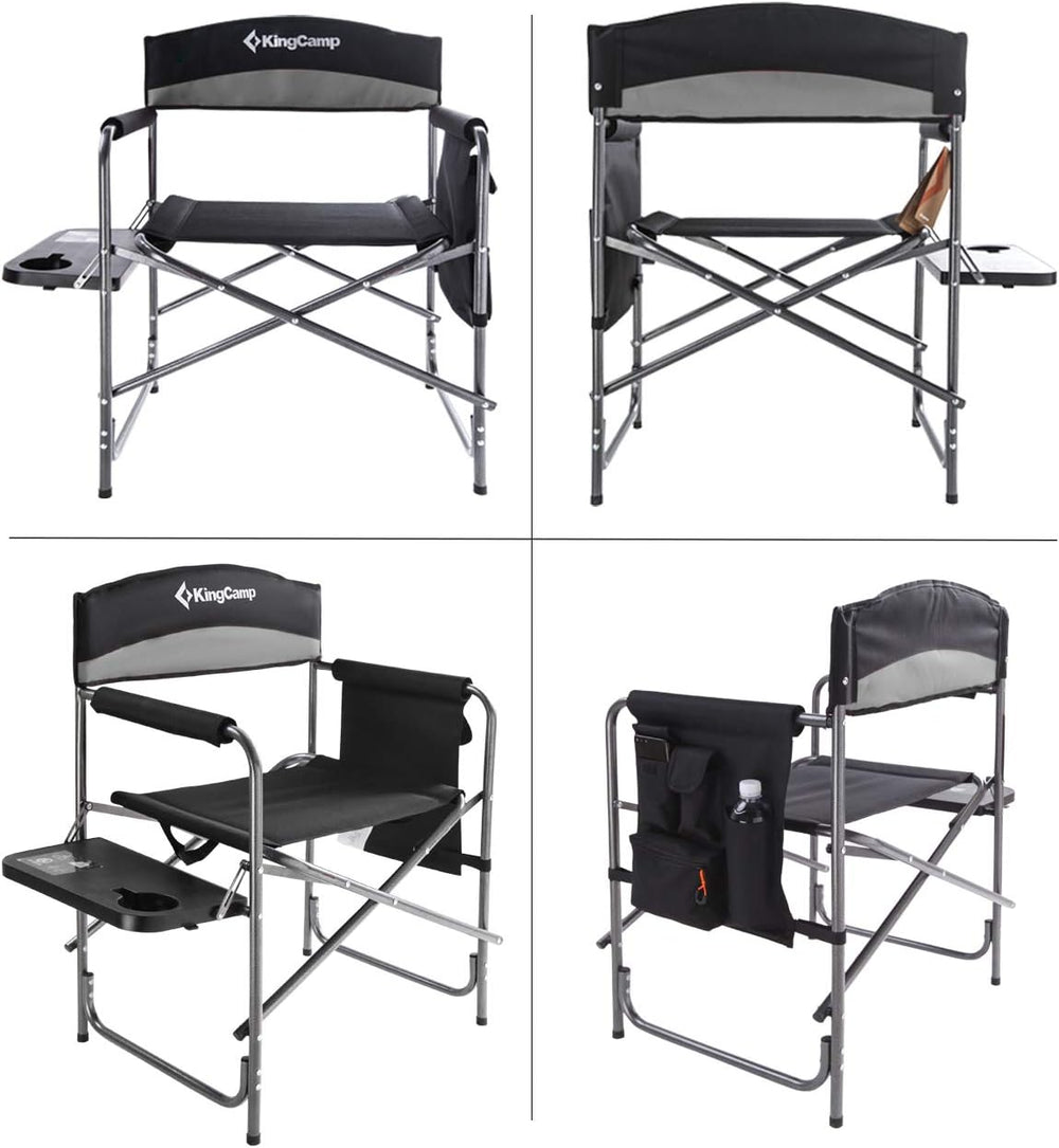 KingCamp Folding Camping Chair, Heavy Duty Portable Directors Style with Side...