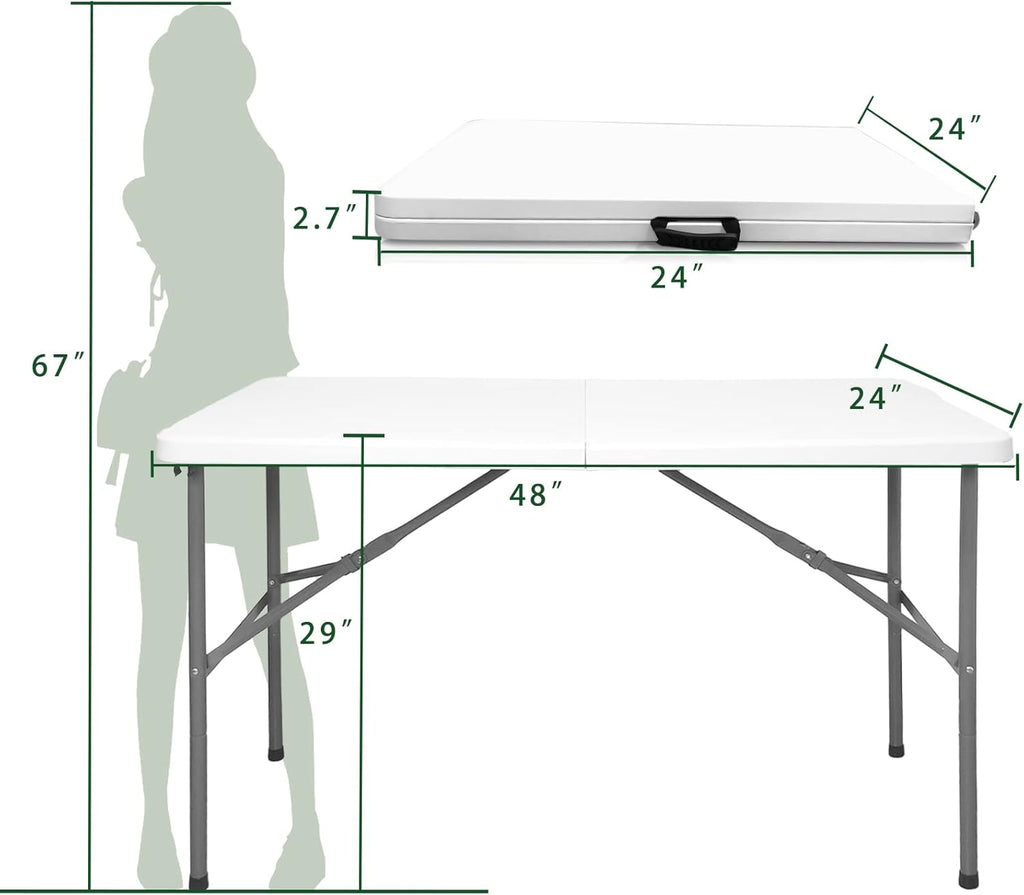 Folding Table 4ft Heavy Duty Folding Tables Indoor Outdoor Plastic Dining Table Portable Folding Square Card Table w/Handle for Picnic, Party, Camping (4 FT)