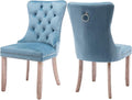 Velvet Upholstered Dining Chairs Set of 2, Modern Style Kitchen Side Chairs with Nailhead Trim and Wood Legs,Metal Pulling Ring for Dining Room Living Room(Sky Blue,Set of 2)