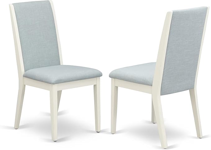 East West Furniture V077LA015-5 5 Piece Dinette Set Includes a Rectangle Dining Room Table with V-Legs and 4 Baby Blue Linen Fabric Upholstered Parson Chairs, 40x72 Inch, Multi-Color
