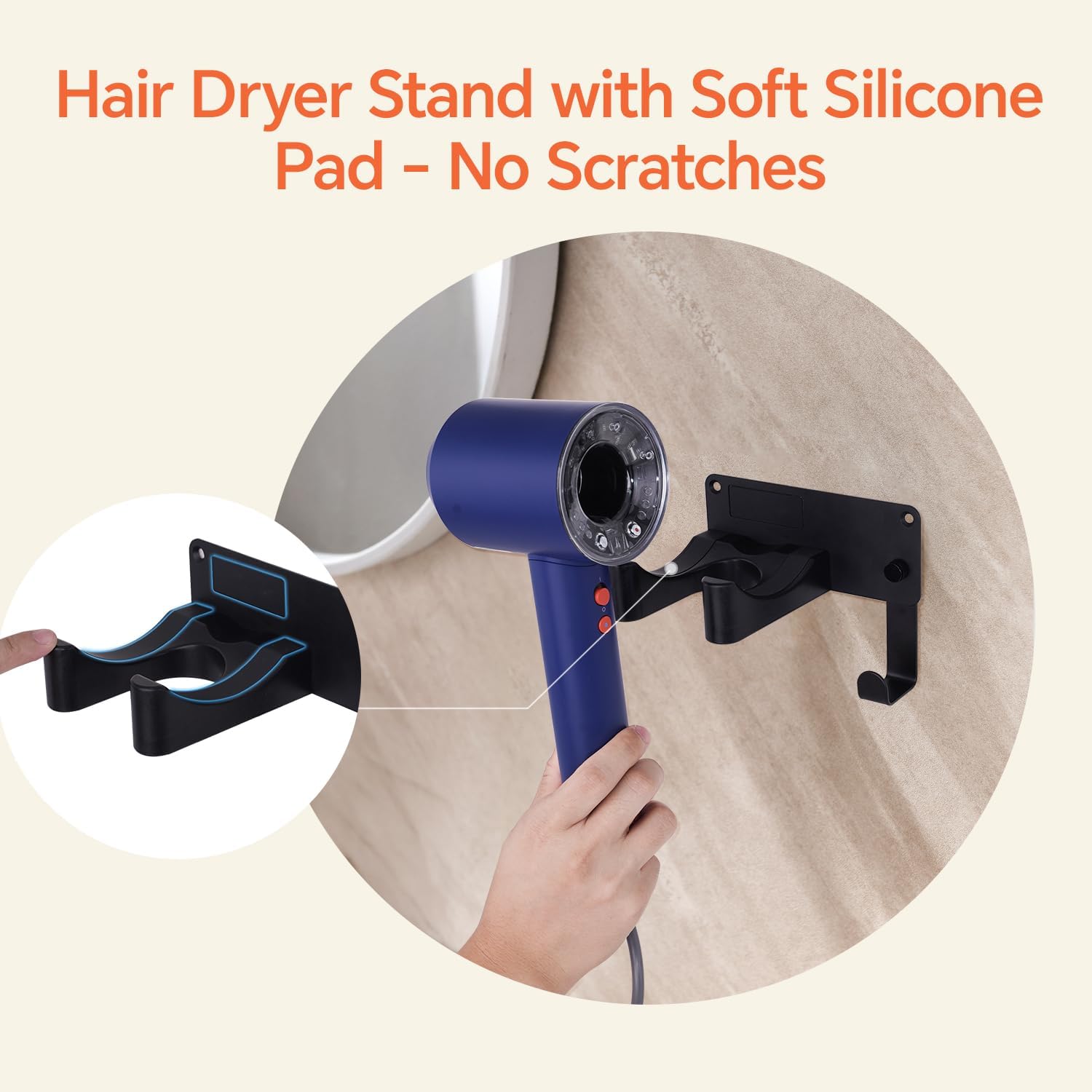 Dyson Hair Dryer Holder Wall Mounted, Hair Tool Organizer Self Adhesive Compatible with Blow Dryer Holder Aluminum HairDryer Holder Wall Mounted for Bathroom Black CHOCHOYAH