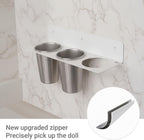 Hair Tool Organizer Wall Mount, Stainless Steel Hair Tool Holder with 2 Heat-Resistant Cups, Curling Iron Holder for Vanity, Hot Tools Organizer with PVC Ring,Hair Dryer Holder for Bathroom