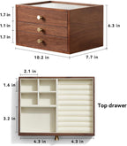CHOSIN Black Walnut Wooden Jewelry Box for Women, 3-Layer Wood Jewelry Organizer with Glass Lid for Watches, Necklaces, Rings & Earrings Storage Christmas Gifts