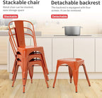 FDW | Set of 4 Metal Dining Chairs | Orange | Stackable Tolix Side Chairs with Backrest | Scratch-Resistant | Non-Slip Feet | Indoor/Outdoor Use | 330 lbs Capacity | Ideal for Kitchen & Restaurant