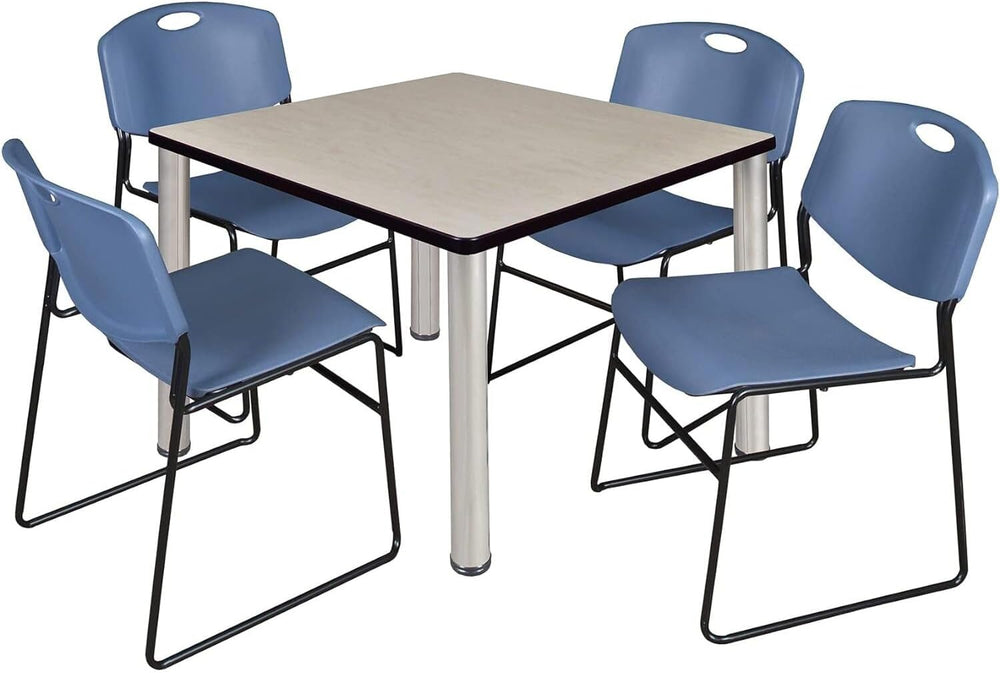 HomeStock Square Lounge Table & 4 Nesting Chairs - Breakroom Furniture Set
