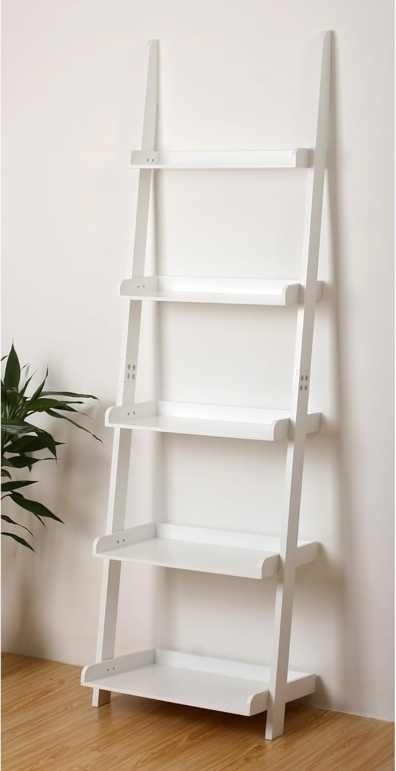 eHemco Modern 5 Tier Wall-Leaning Ladder Bookshelf Organizer, Storage Rack, 7...
