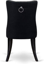 NKDA9-SBB-24-9-pc Dining Room Set Consists of a Rectangular Table and 8 Black Polyester Fabric Dining Chairs with Button Tufted Chair Back - Sand Blasting Black Finish.