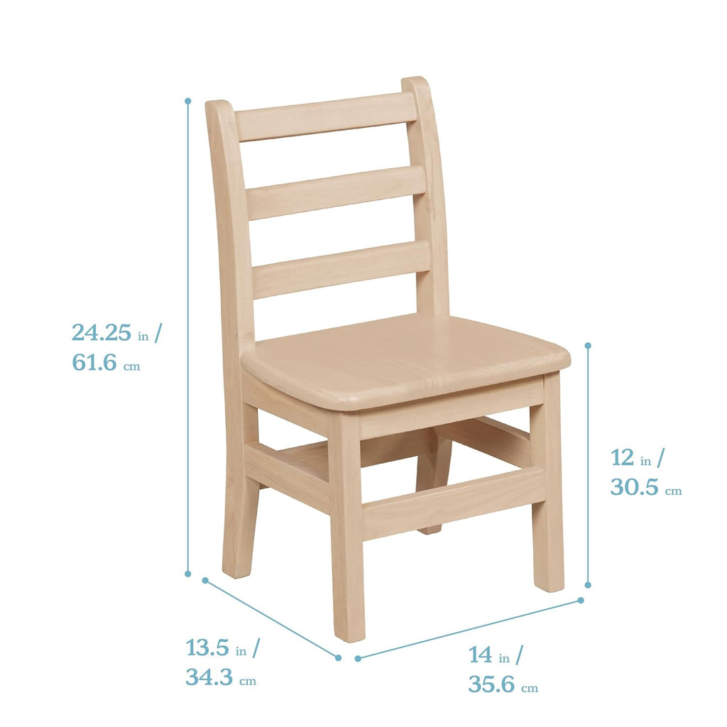 ECR4Kids 30in D Round Hardwood Table and Chair Set, 12in Seat Height, Kids Furniture, Antique White, 3-Piece