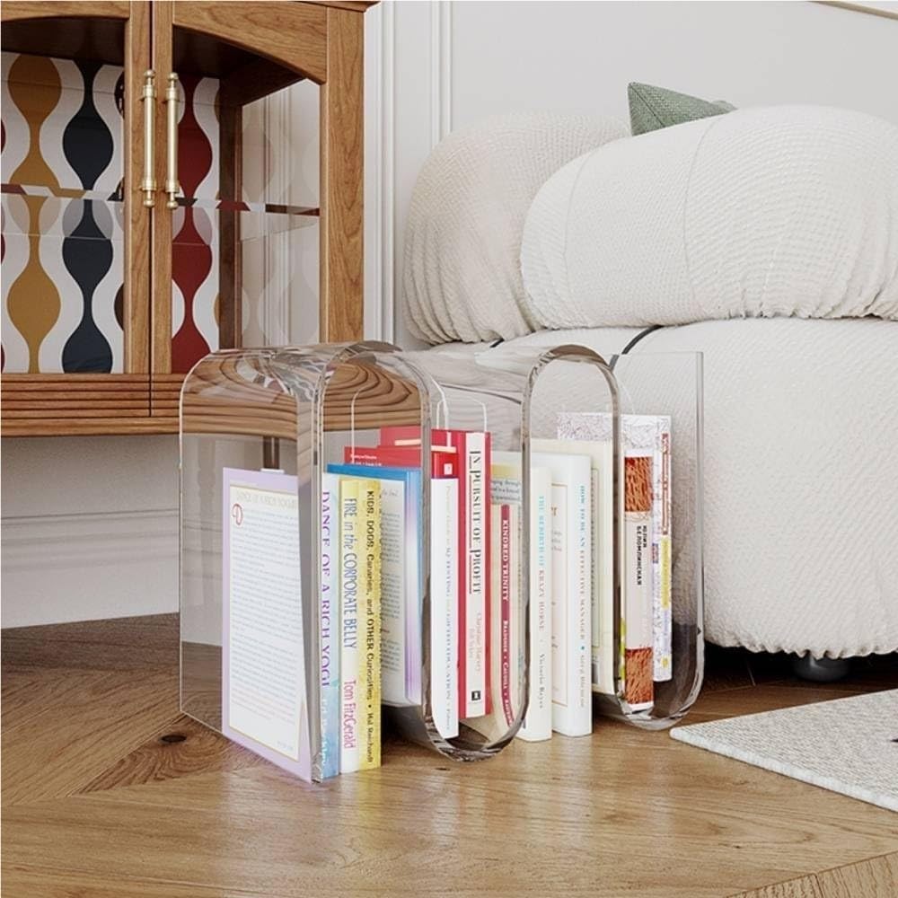 S Shaped Acrylic Side Table, Sleek Nightstand, Acrylic Coffee Table, Clear Be...