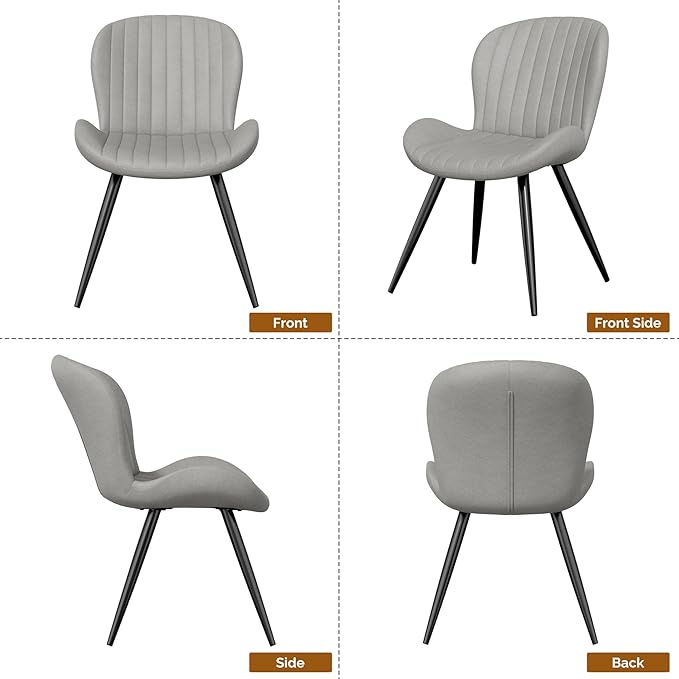 Dining Chairs Set of 4 Modern Fabric Dining Room Chairs Upholstered Dining Chairs with Thick Cushions Metal Legs Armless Back Chair for Kitchen and Living Room Light Gray