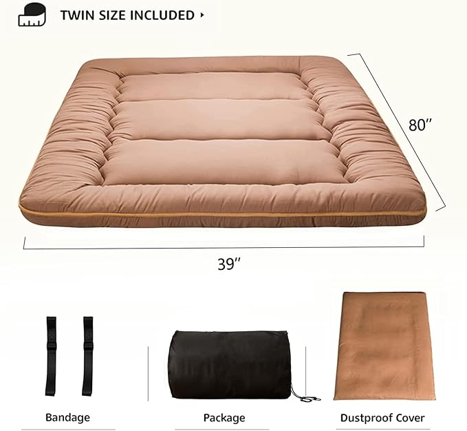 MAXYOYO Japanese Floor Mattress Futon Mattress, 4" Thicken Tatami Mat Sleeping Pad Foldable Roll Up Mat Boys Girls Dormitory Pad Kids Floor Lounger Pillow Bed, Charcoal Grey, Queen Size