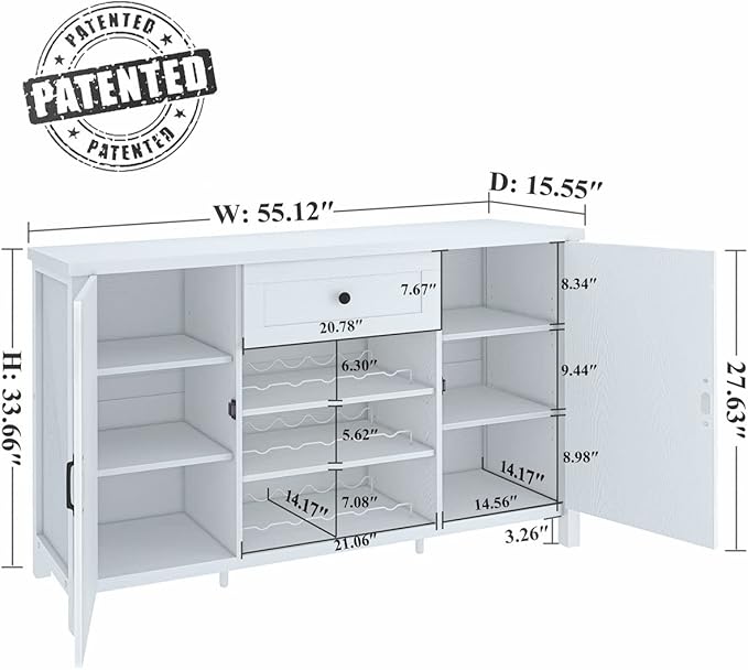 FATORRI Buffet Cabinet with Storage, Modern Coffee Bar Cabinet for Home Liquor, Sideboard Buffet Cabinets with Wine Rack, Kitchen Storage Cupboard with Drawer (White Oak)