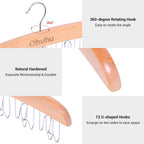 Belt Hanger Organizer for Closet: Ohuhu 12 Hooks Max 36 Belts Tie Rack Wooden Belt Holder for Storage 360 Degree Rotating Space Saver Organizer for Men Women Belt Tie Scarf Accessories-Burlywood