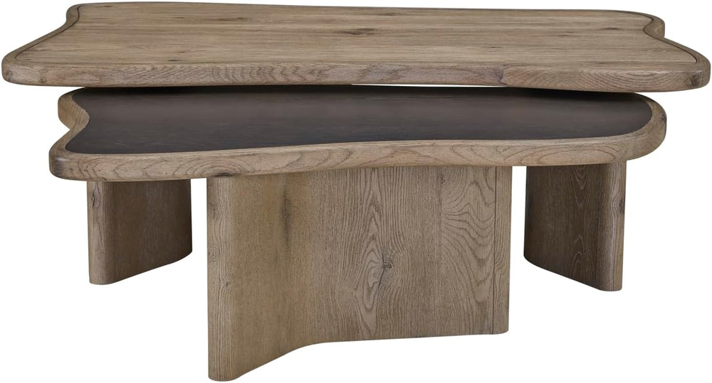 Oak Nesting Cocktail Table with Solid Wood and MDF Construction | Two-piece n...