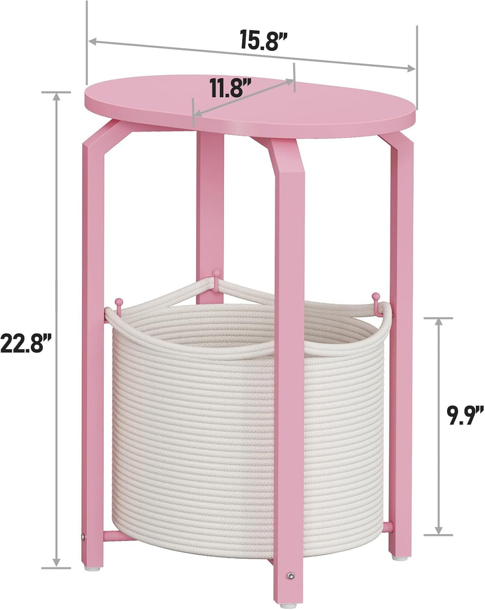 TUTOTAK Oval End Table with Woven Storage Basket, Pink Small Side Table for L...