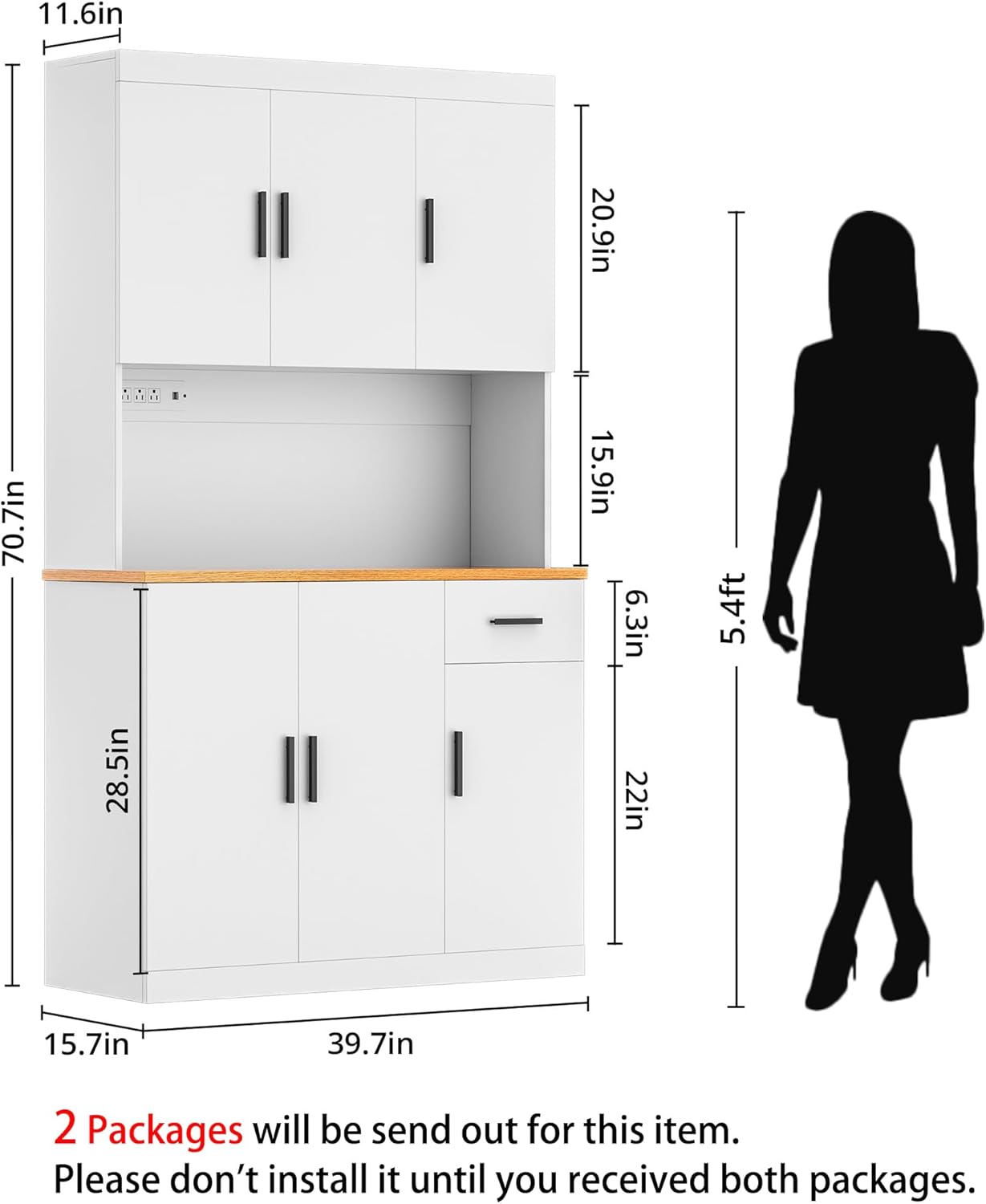 DIYART 71 Inch White Pantry Cabinet with Power Outlet, Heavy-Duty Freestanding Kitchen Storage Organizer with Reinforced Frame, Pantry Hutch for Kitchen, Dining Room, Laundry Room | Extra-Wide