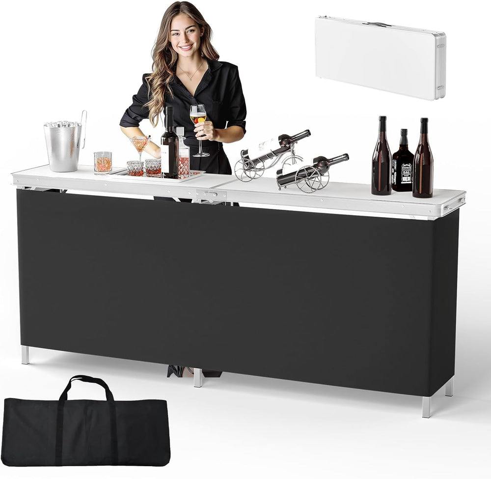 VINGLI 78" Portable Bar Table, 2-Tier Shelves, Mobile Bar Table for Even...