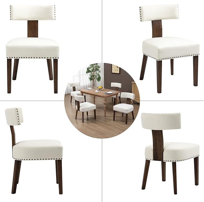 Upholstered Wooden Farmhouse Dining Chairs Set of 6, Mid-Century Modern Fabri...