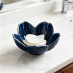 Blue Flower Ring Dish Jewelry Tray, Ceramic Jewelry Dish, Small Trinket Tray, Nightstand Bathroom Decor Ring Holder, Jewlery Plate Bowl for Christmas Friendship Birthday Gifts for Women Mom