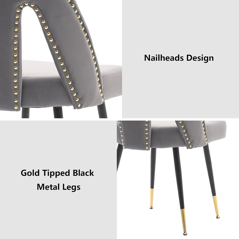 Aoowow Modern Dining Chairs Set of 6, Velvet Upholstered Side Chairs with Nai...