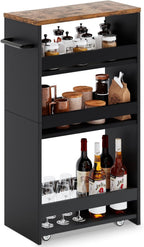 MARTY Rolling Storage Cart 7.9" W, 4-Tier Kitchen Cart with Wheels Handle, Slim Storage Cart Mobile Shelving Utility Carts for Bathroom Laundry Room Organization Narrow Places (Black)