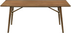 Armen Living Channell Mid Century Modern 5 Piece Walnut Wood Dining Table Set with Benches in Blue Fabric