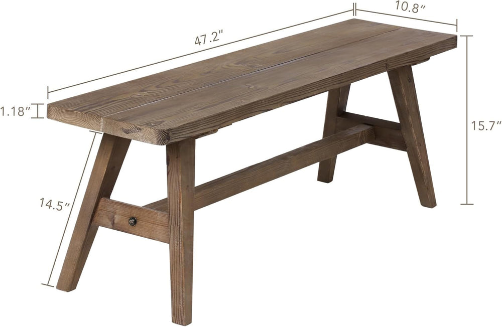 Wnutrees 47" Farmhouse Wood Bench, Solid Wood Entryway Bench, Brown | Di...
