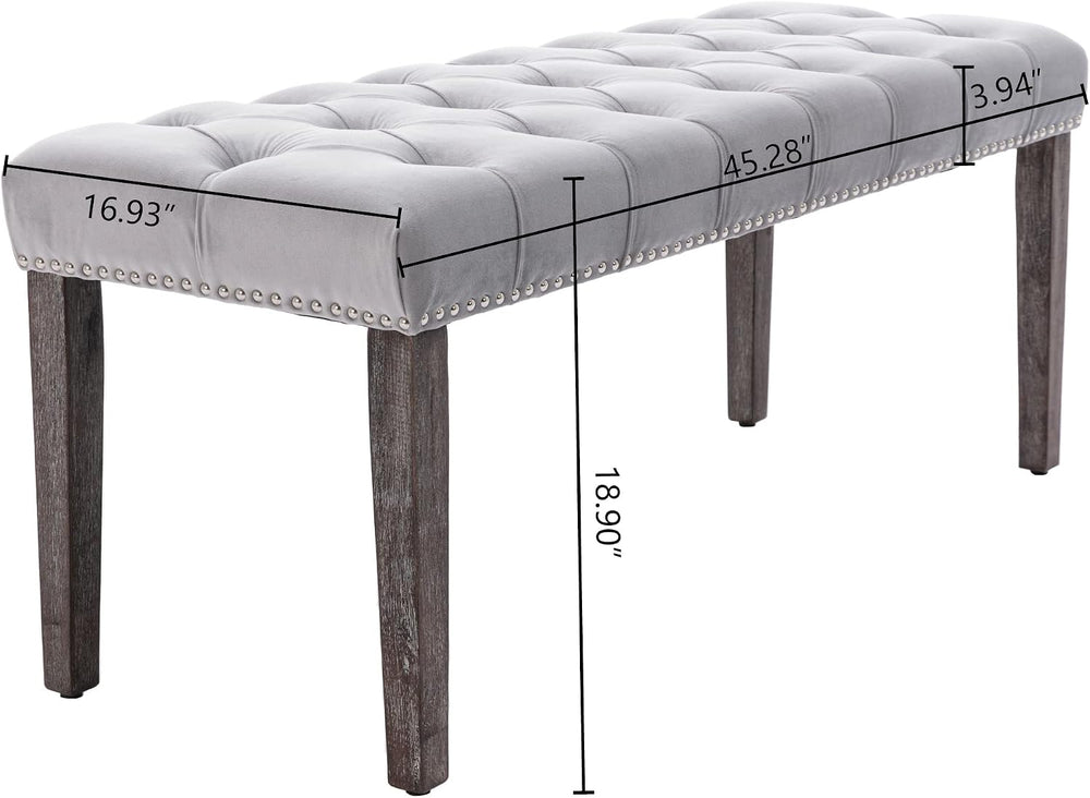 KCC Button-Tufted Ottoman Bench, Upholstered Velvet Bedroom Benches,Gray