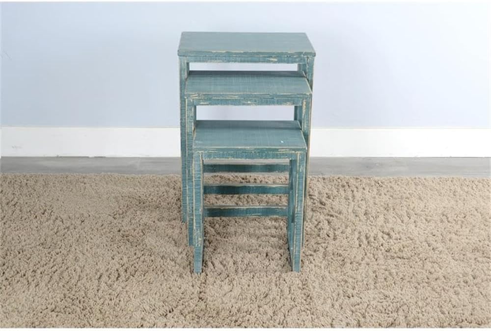 Sunny Designs Marina Sea Grass Solid Wood and Veneers Nesting Table