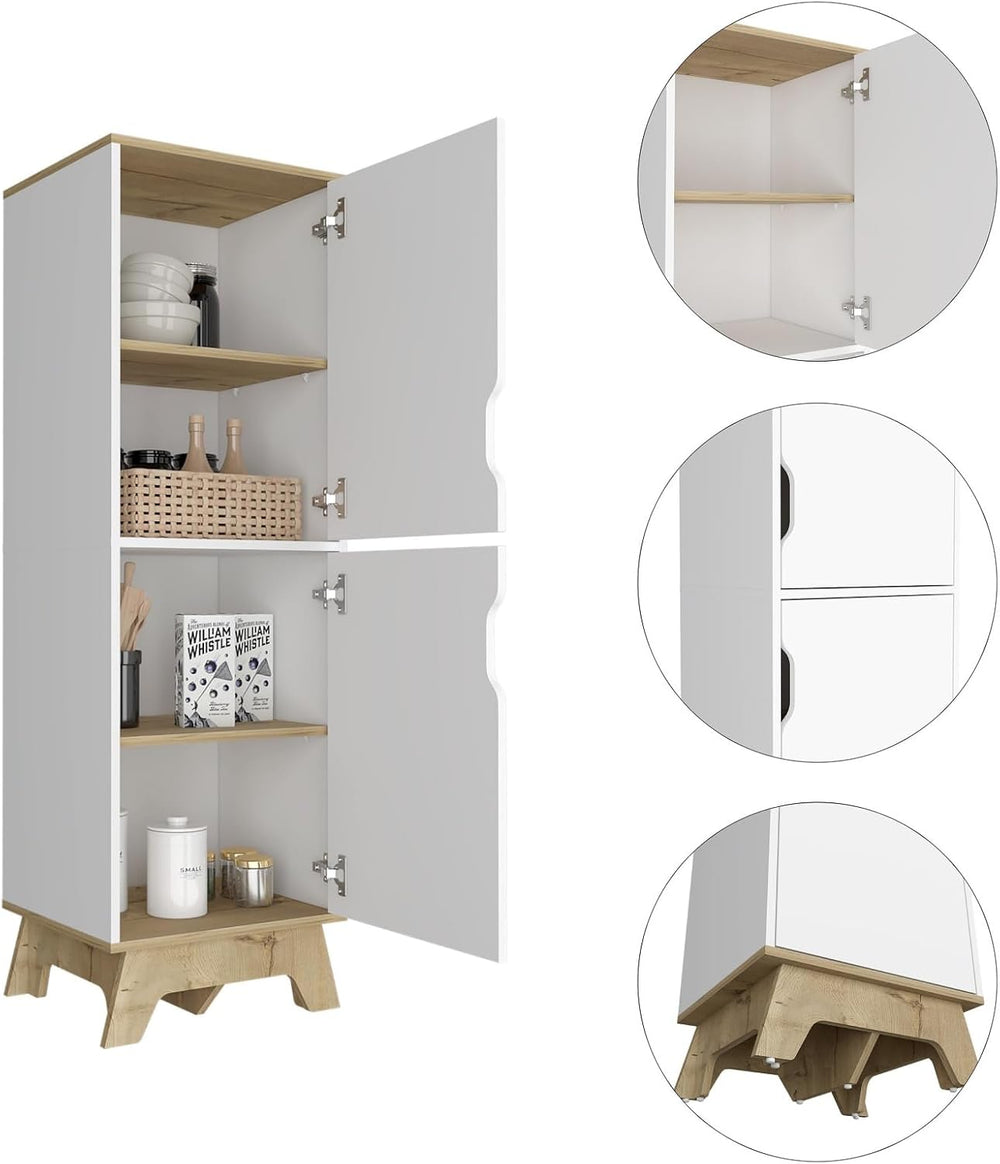 White Kitchen Pantry, Pantry with Four Storage Shelves & Double Doors Cab...