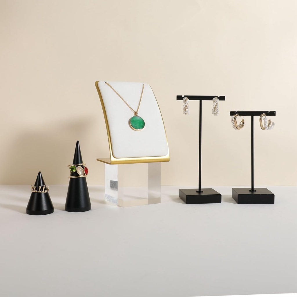 GemeShou White Necklace display stand, Velvet Jewelry necklace display holder for selling, small metal earring neck storage organizer, online jewelry photography props【White】