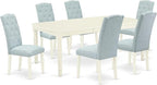 East West Furniture DOCE7-LWH-15 7 Piece Kitchen Table & Chairs Set Consist of a Rectangle Butterfly Leaf Dining Table and 6 Baby Blue Linen Fabric Parson Chairs, 42x78 Inch, Linen White