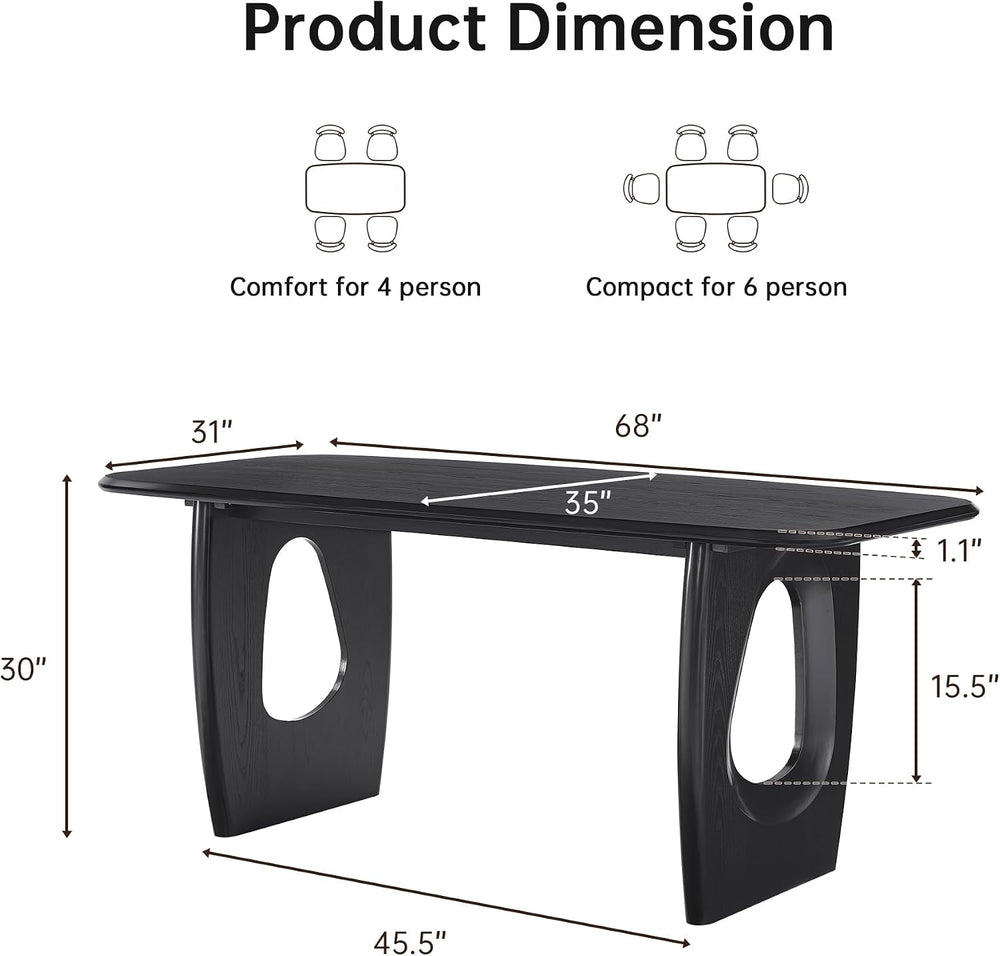 Morden Fort Modern Dining Table for 4-6 People,68'' Rectangle Dining ...
