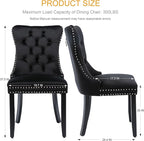 Velvet Dining Chair Set of 6, Tufted Upholstered Dining Room Chairs with Back Ring Pull, Nailhead Trim and Solid Wood Legs, Modern Dining Chairs for Dining Room, Kitchen(Black)