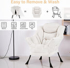 Furlide Lazy Chair with Ottoman, Soft Comfy Chair for Bedroom, Beige | Accent Lounge Chair with folding Foot Stool, Removable Washable Cover and Side Pocket for Reading, Relaxing in Living Room