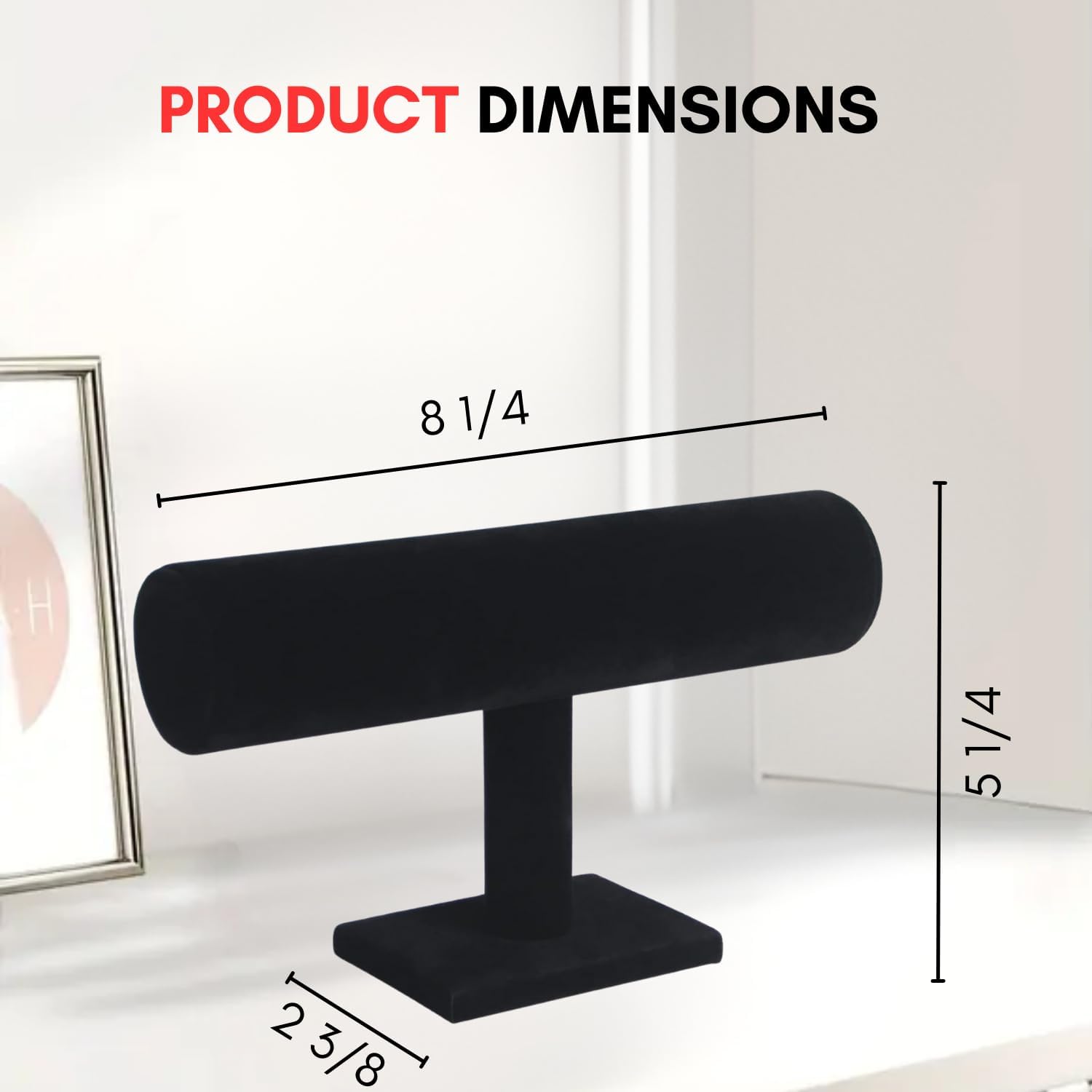 Novel Box Black Velvet T-Bar Bracelet Display Stand - Jewelry Organizer Tower Stands for Necklace Bangles Pendants Watch Anklets Scrunchie Storage - Hair Tie Organizer for Selling or Personal Use