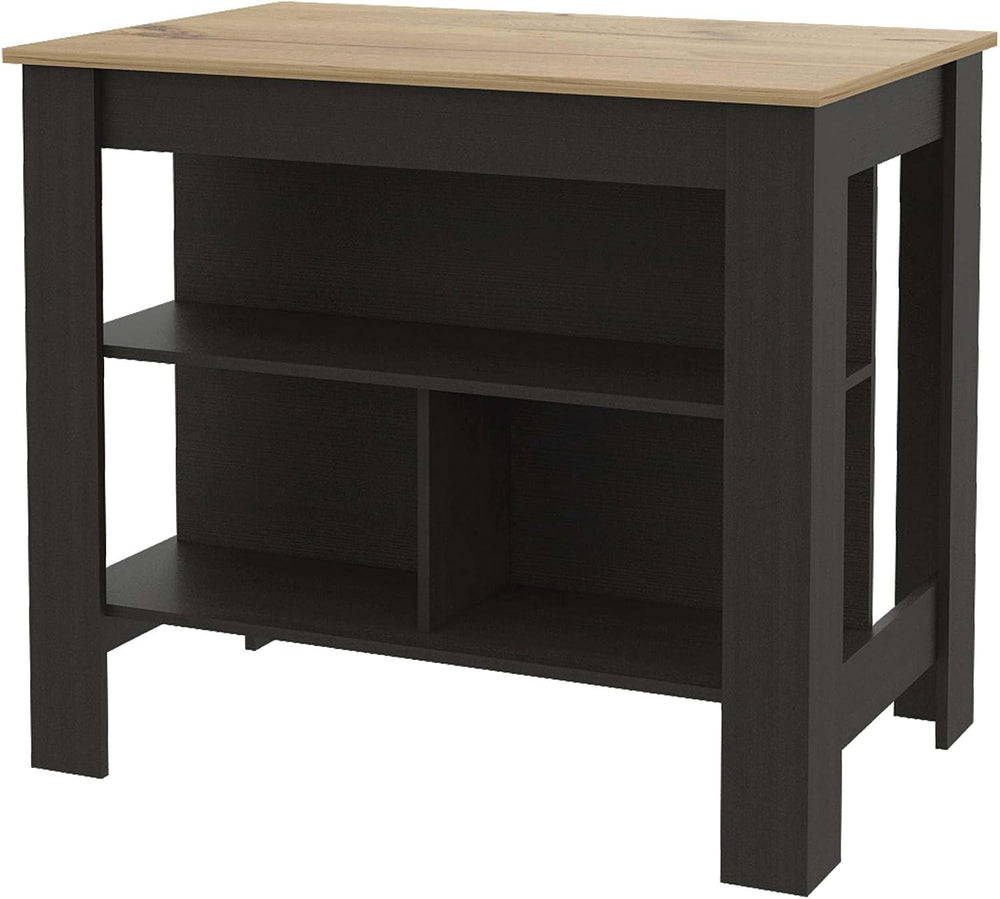 Kitchen Island with Three Concealed Shelves, Black, Light Oak | Modern kitche...