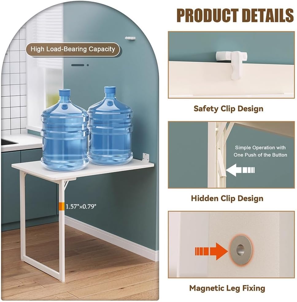 Folding Wall-Mounted Drop Leaf Table 35"×23" Space Saving Decorativ...