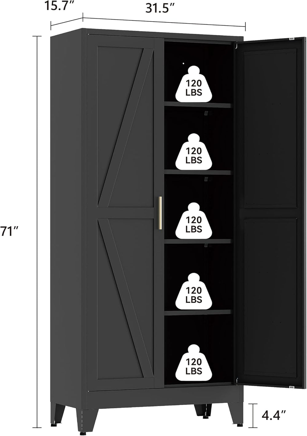 71" Tall Pantry Cabinet, Black Metal Pantry Storage Cabinet | Metal Farm...