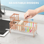 Cisily Rose Gold Sponge Holder for Kitchen Sink, Sink Caddy Organizer with High Brush Holder, Kitchen Countertop Organizers and Storage Essentials, Rustproof 304 Stainless Steel, Soap Dispenser